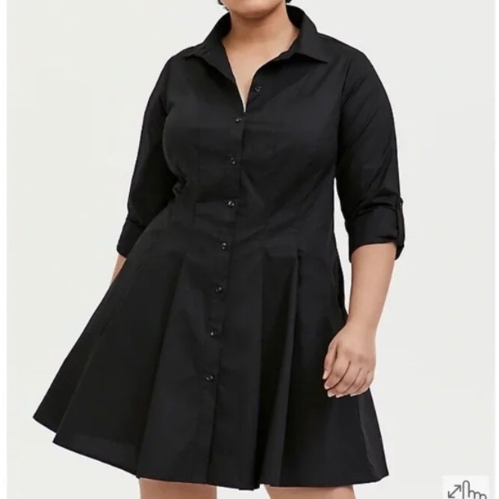 Torrid Black Poplin Collar Button Up Fit & Flare Mini Shirt Dress in Size 1x